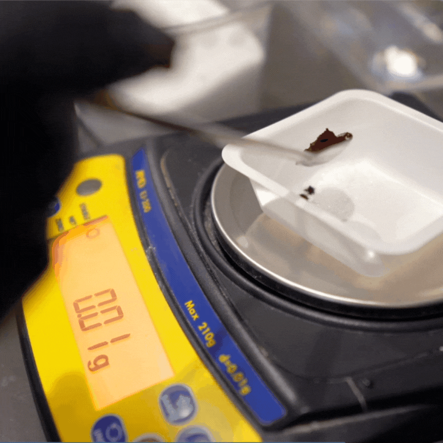 GIF of someone in the R&D lab testing a new powder formula.