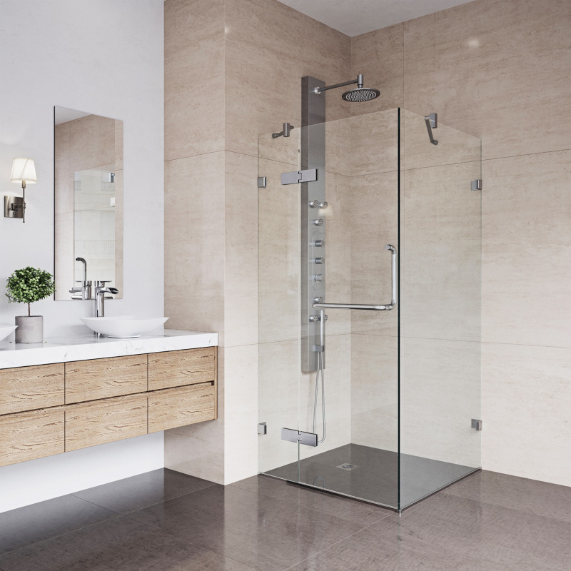  Create the modern bathroom of your dreams with the clean lines of the VIGO Monteray Frameless Shower Enclosure.   