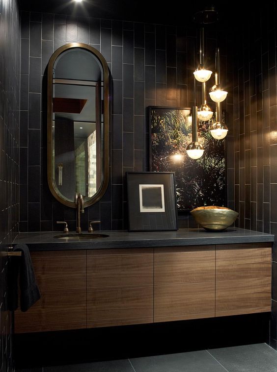  5 ways to use black in the bathroom! We've got a few techniques for you to incorporate black into your bathroom without it feeling too gothic. Click to see more! | VIGO Industries - Bathroom Design Ideas - Bathroom Remodel. Pictures sourced from Pin
