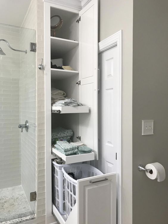 Built-ins Boost Storage in Small Bathrooms