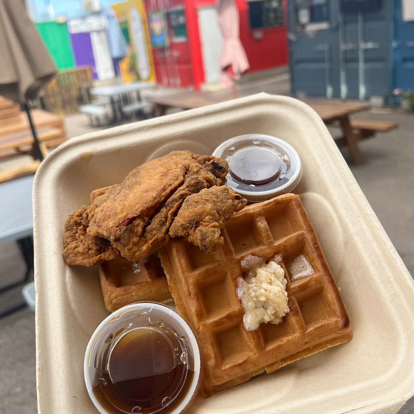 What&rsquo;s one food you can have anytime of the day? Chicken &amp; Waffles. Come try this special at @irongrillkc! Topped with sweet cinnamon butter.