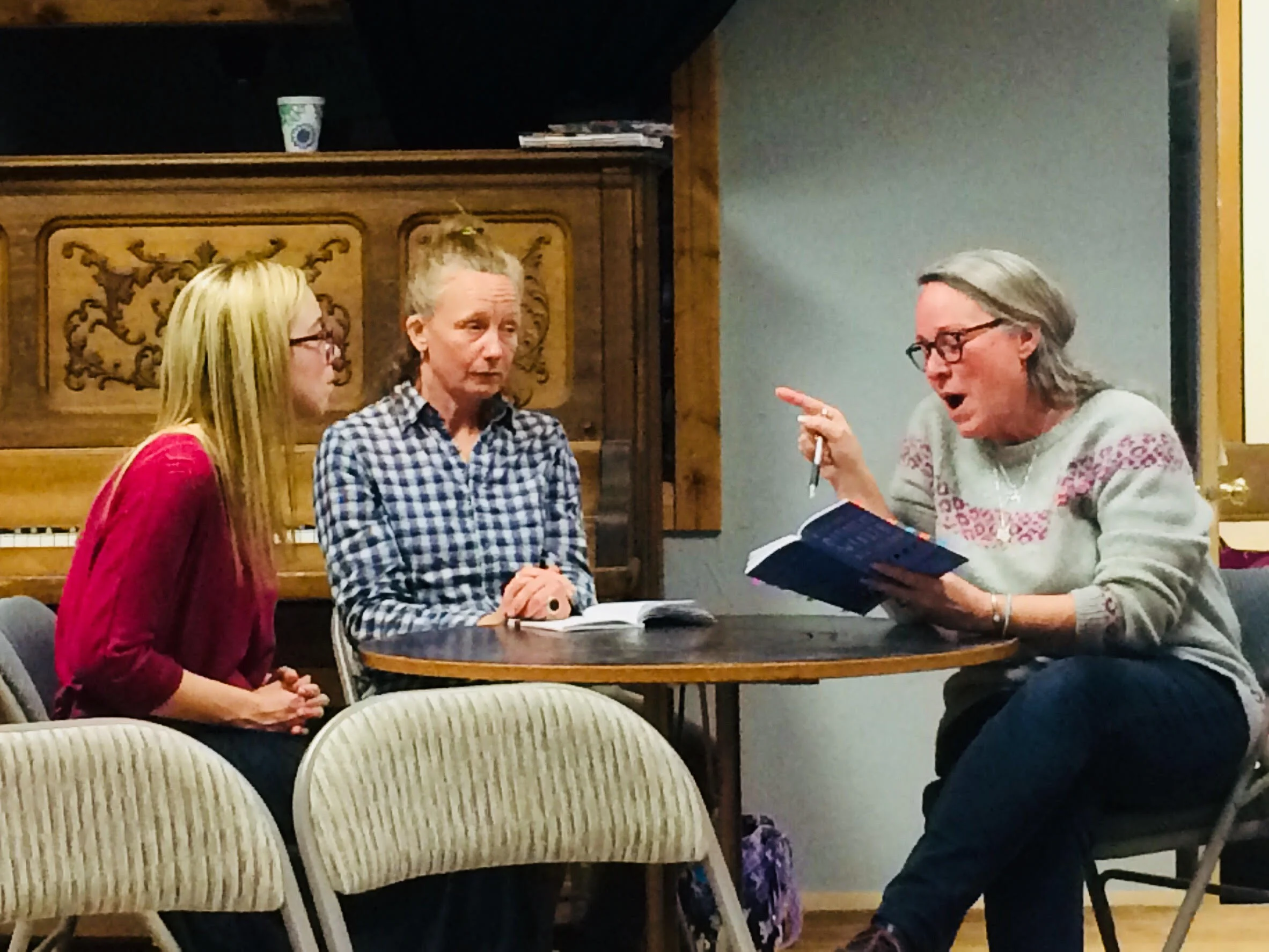 Mammoths cast starts work at the end of March! Left to right are Shawna Durney (Andromeda), Margot Darling (Greer) and Michelle Knickerbocker (Dean Wreen). Can’t wait to see what these three come up with!