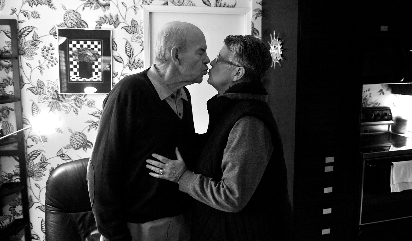  Washington State Representative Kelli Linville, right, kisses her father Martin Kuljis on Tuesday, Dec. 7, 2010, at her childhood home in Fairhaven. After 17 years in office, Linville lost to Vincent Buys by just 149 votes in this year's election. 