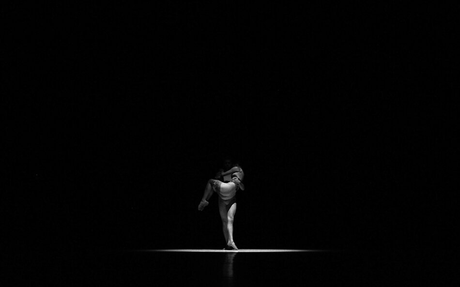  Sadie Brown and Nicholas Schultz perform 'Reflections' during Grand Rapids Ballet's Movemedia at the final dress rehearsal Thursday, April 5, at Peter Martin Wege Theatre in Grand Rapids. 