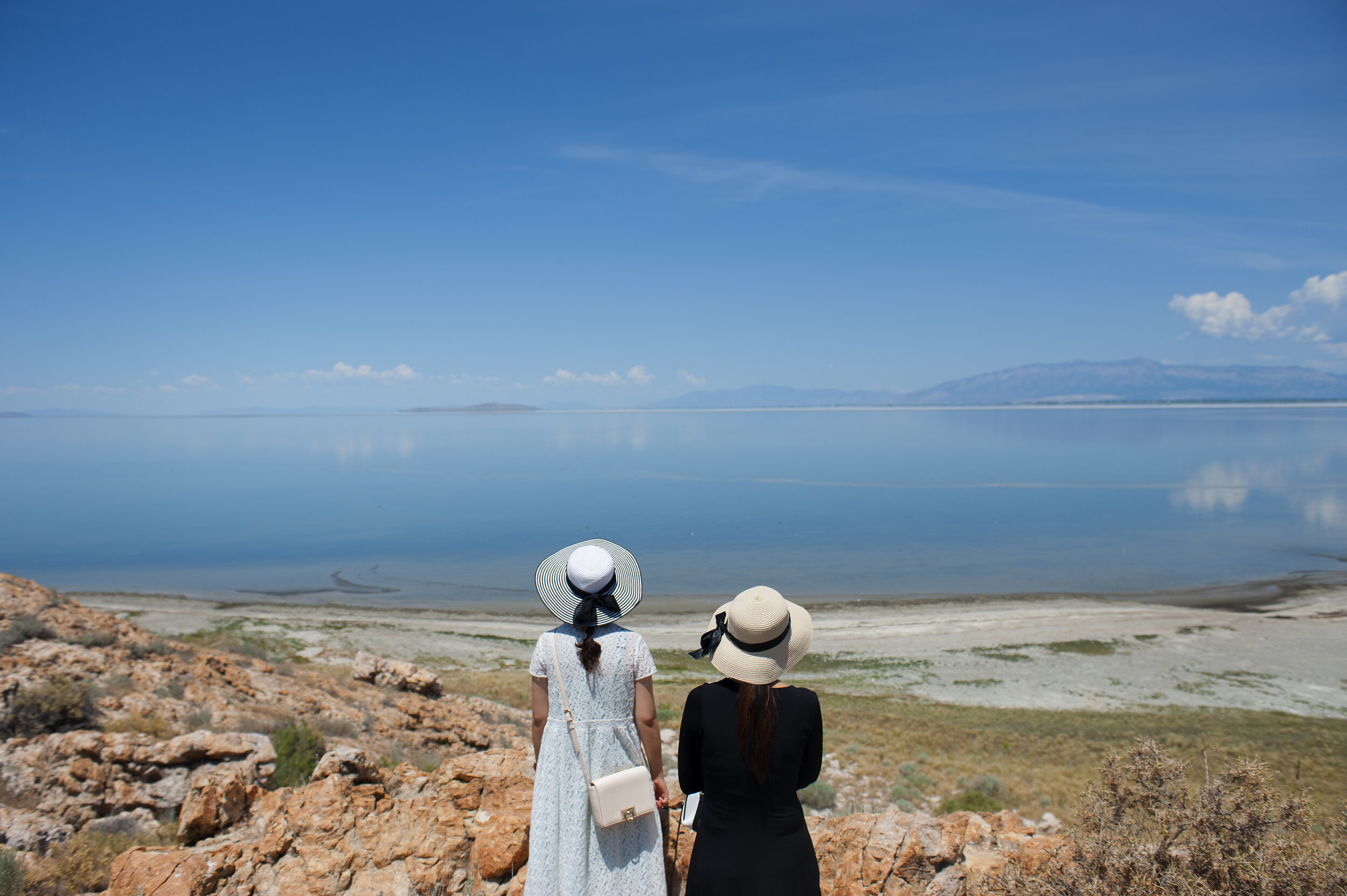  Tourists look out over the Great Salt Lake on July 2, 2016, in Salt Lake City, Utah. 
