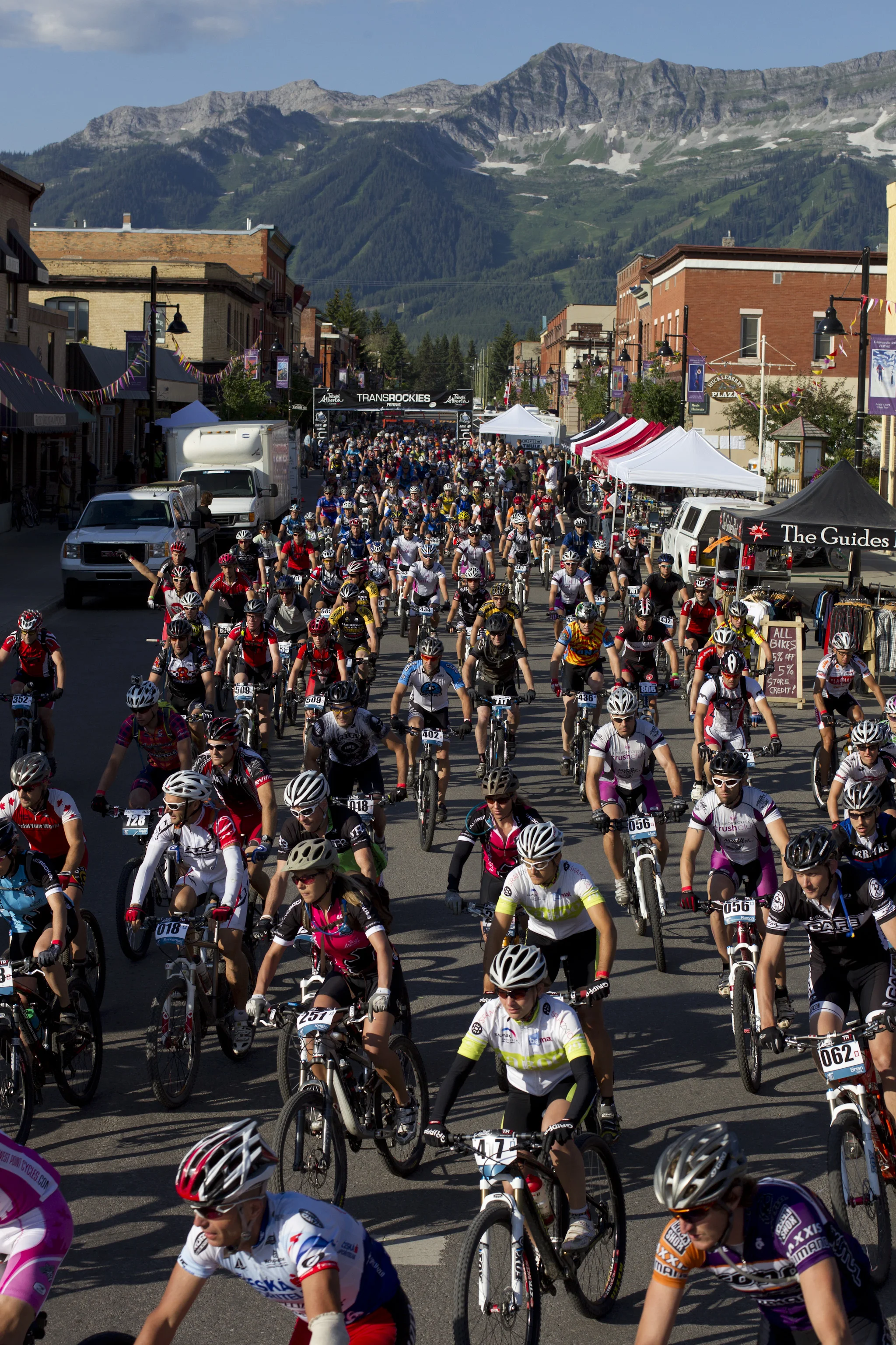 The TransRockies mountain bike stage race start line in Fernie, BC.