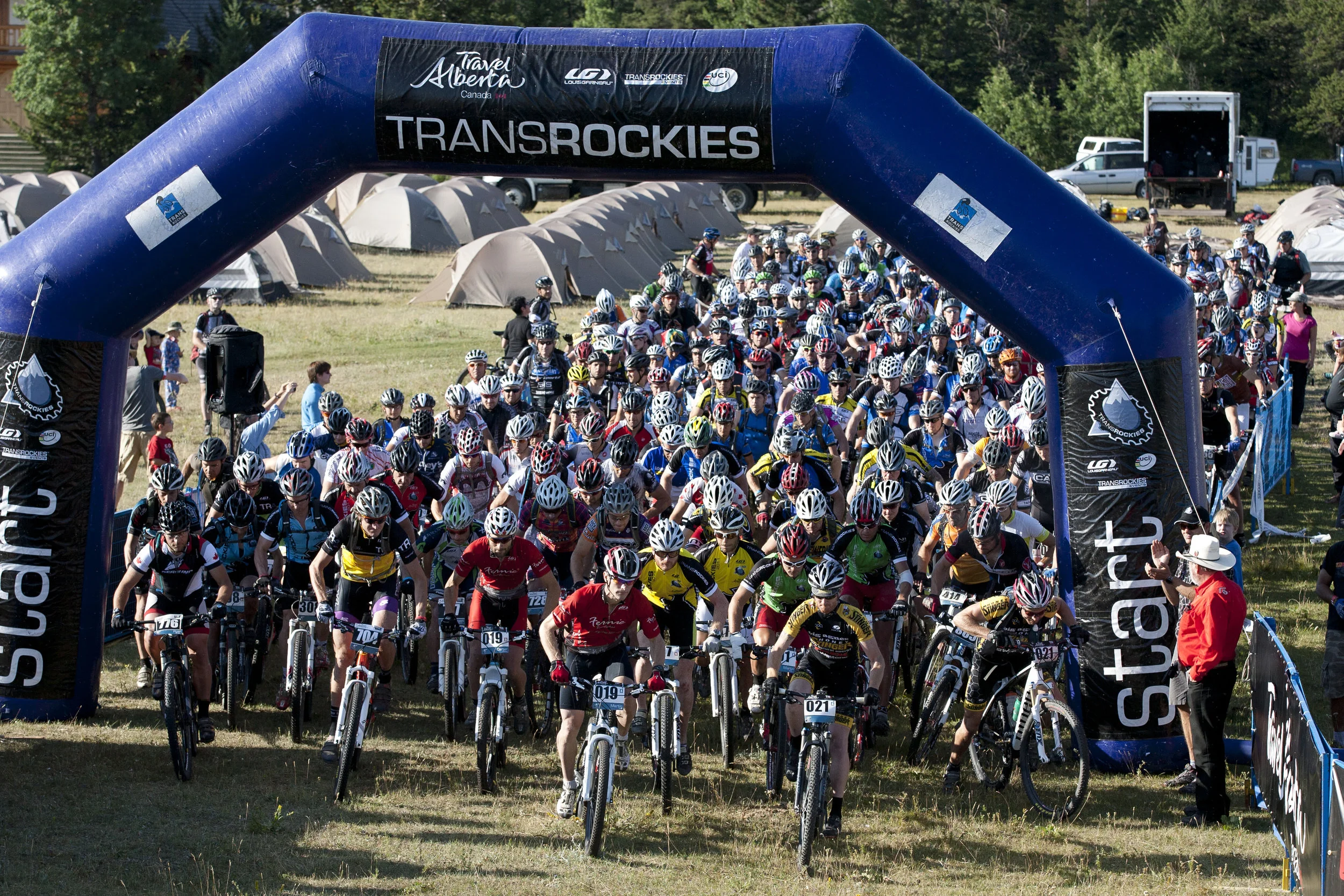 The TransRockies mountain bike stage race start line.