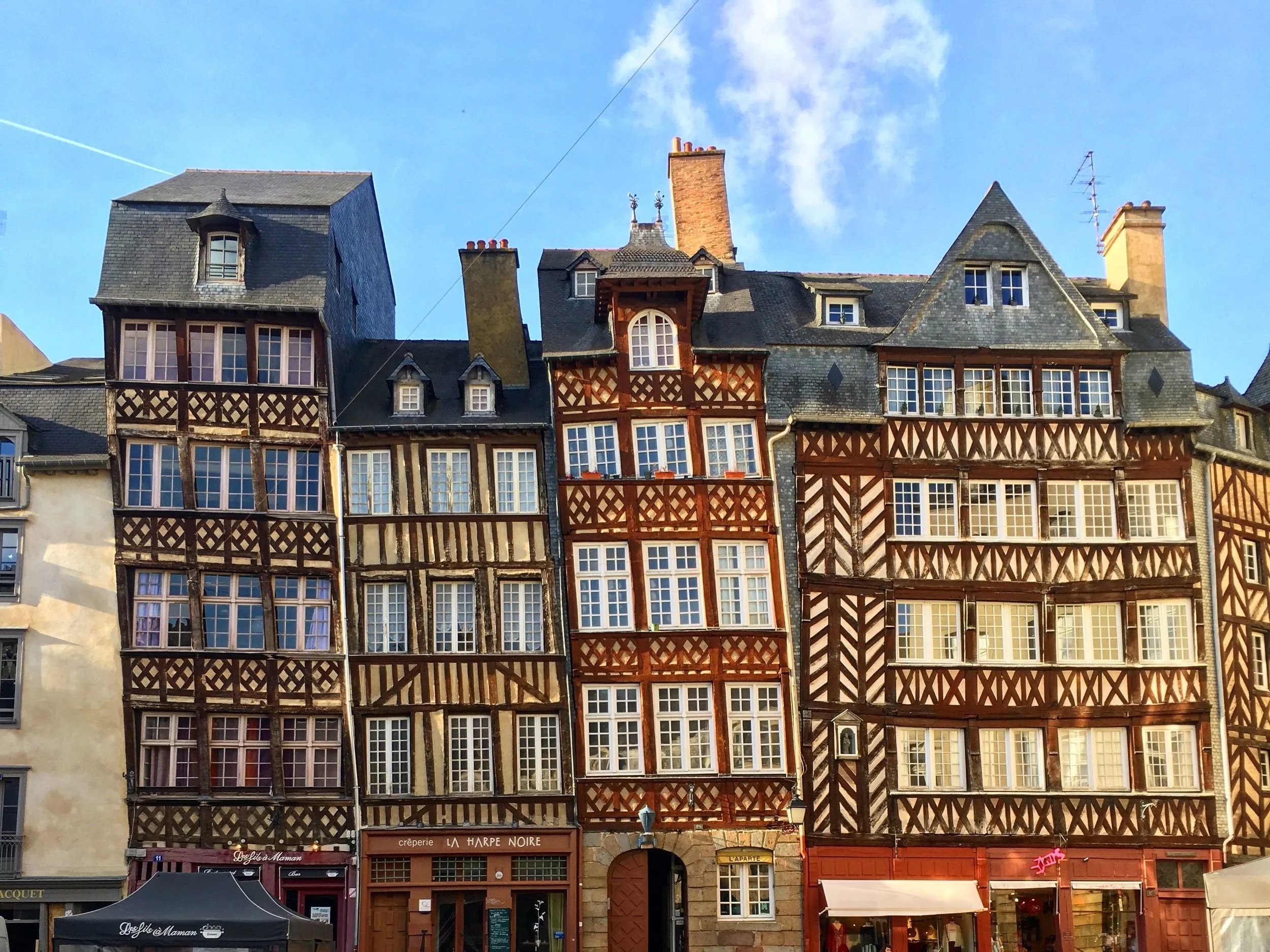 Half timbered houses leaning on each other in Rennes