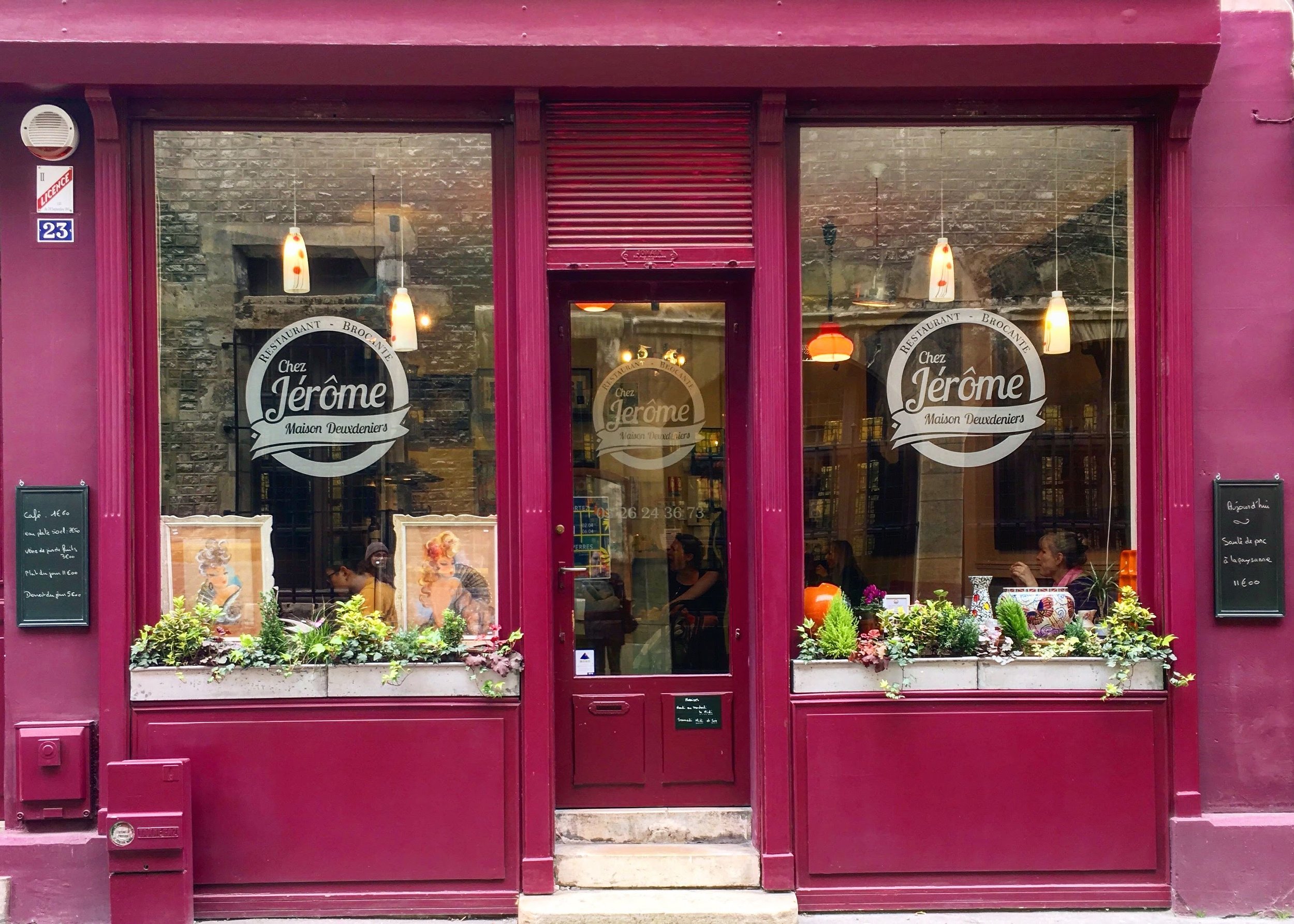 The exterior alone is enough to draw you into Chez Jérôme . His restaurant also doubles as a brocante. Like the book that was on the table in the bathroom? Jêrome will happily sell it to you for a reasonable price!