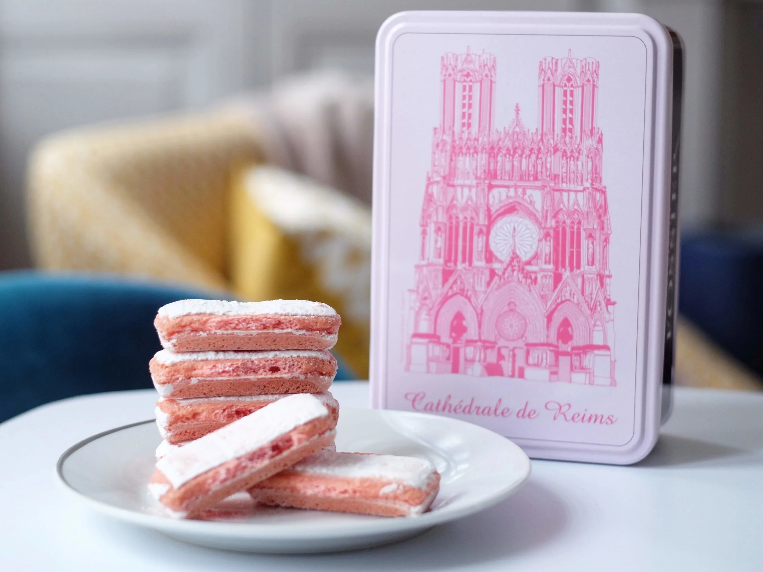 These cookies may be dry and crunchy, but not after you dip them into a glass of champagne which many people like to do! I love my souvenir tin that features the cathedral.