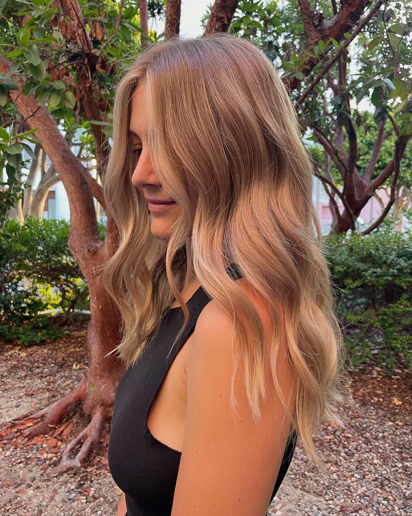 Low maintenance Lux✨highlights are a 6 month grow out toned down w the face framers bought up for a little pop.  Perfect for a transition to a fall bronde.  Followed by a dry haircut.