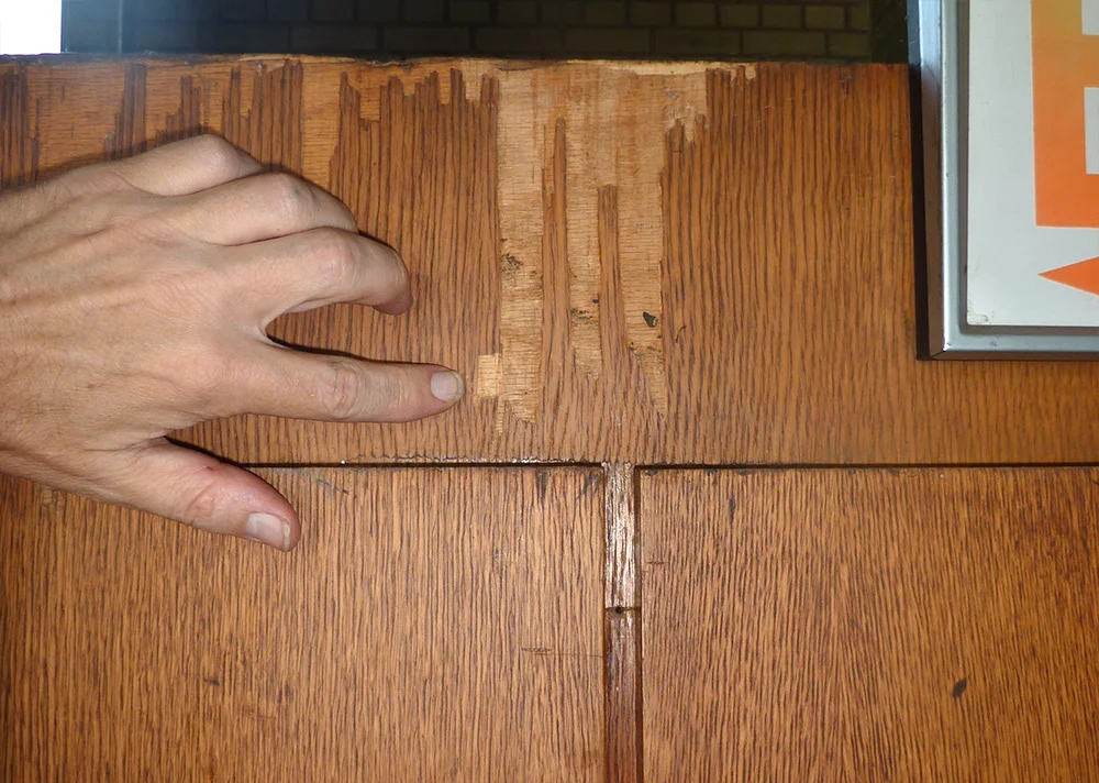 Missing veneer section