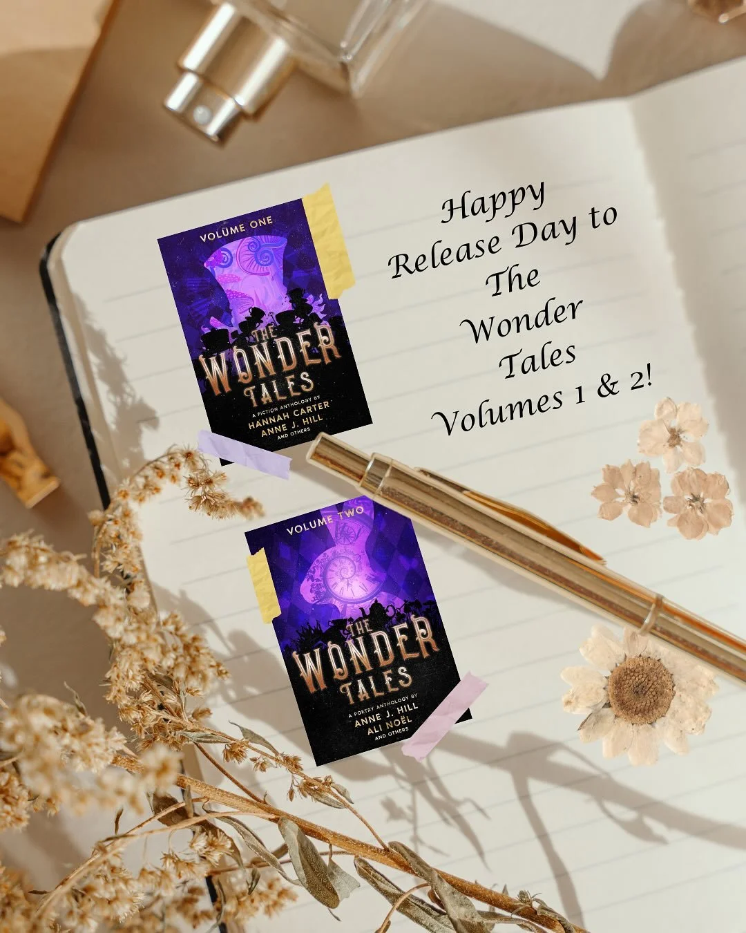 🎩 Happy Publication Day to The Wonder Tales, Volumes One and Two! (Swipe for my review.)
📕📗Grab your copies via the l!nk in @twenty_hills b!o.
🐇 Volume Two, which I had the pleasure of ARC reading, is a poetry collection run by Anne J. Hill and