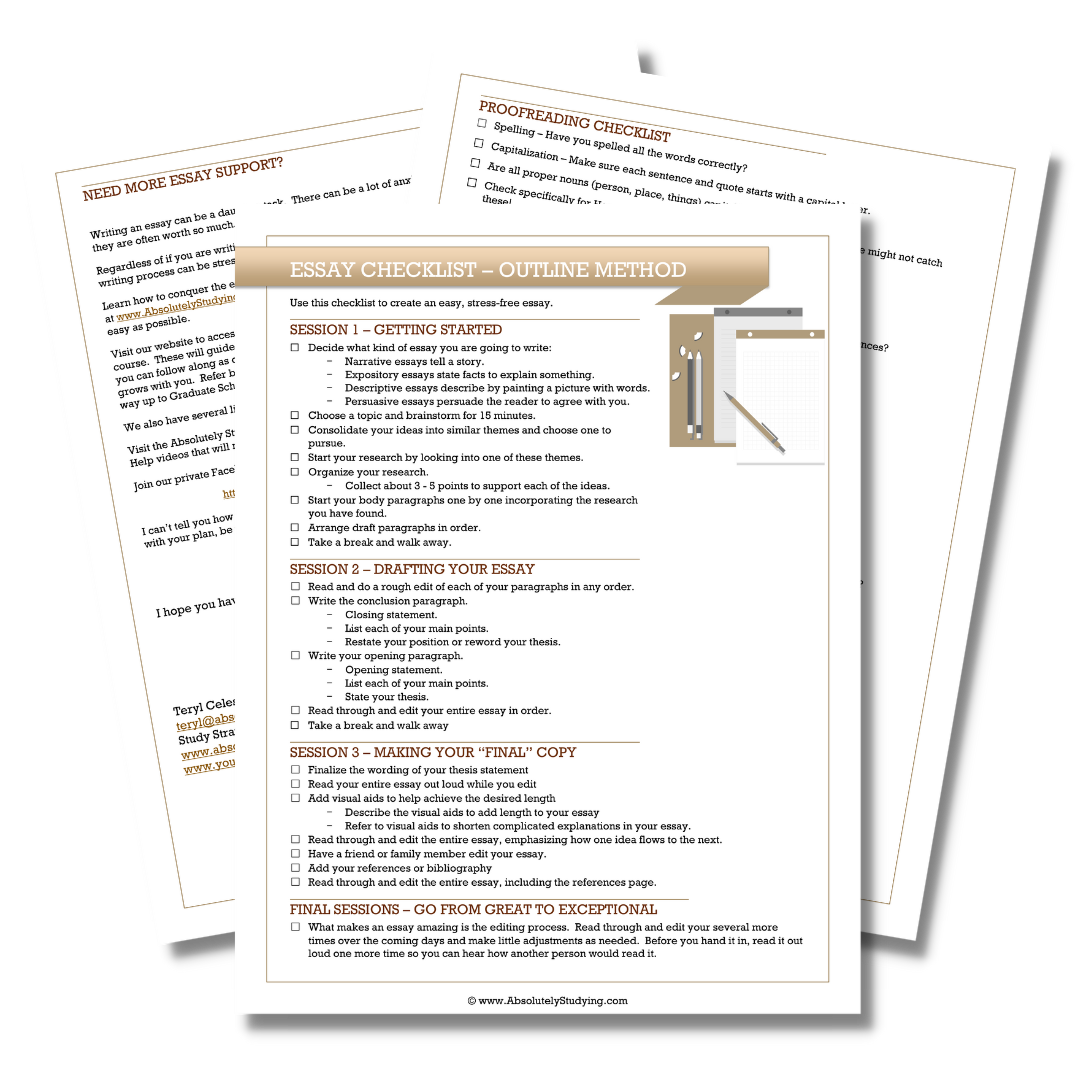 Essay Writing & Proofreading Checklist printable pdf