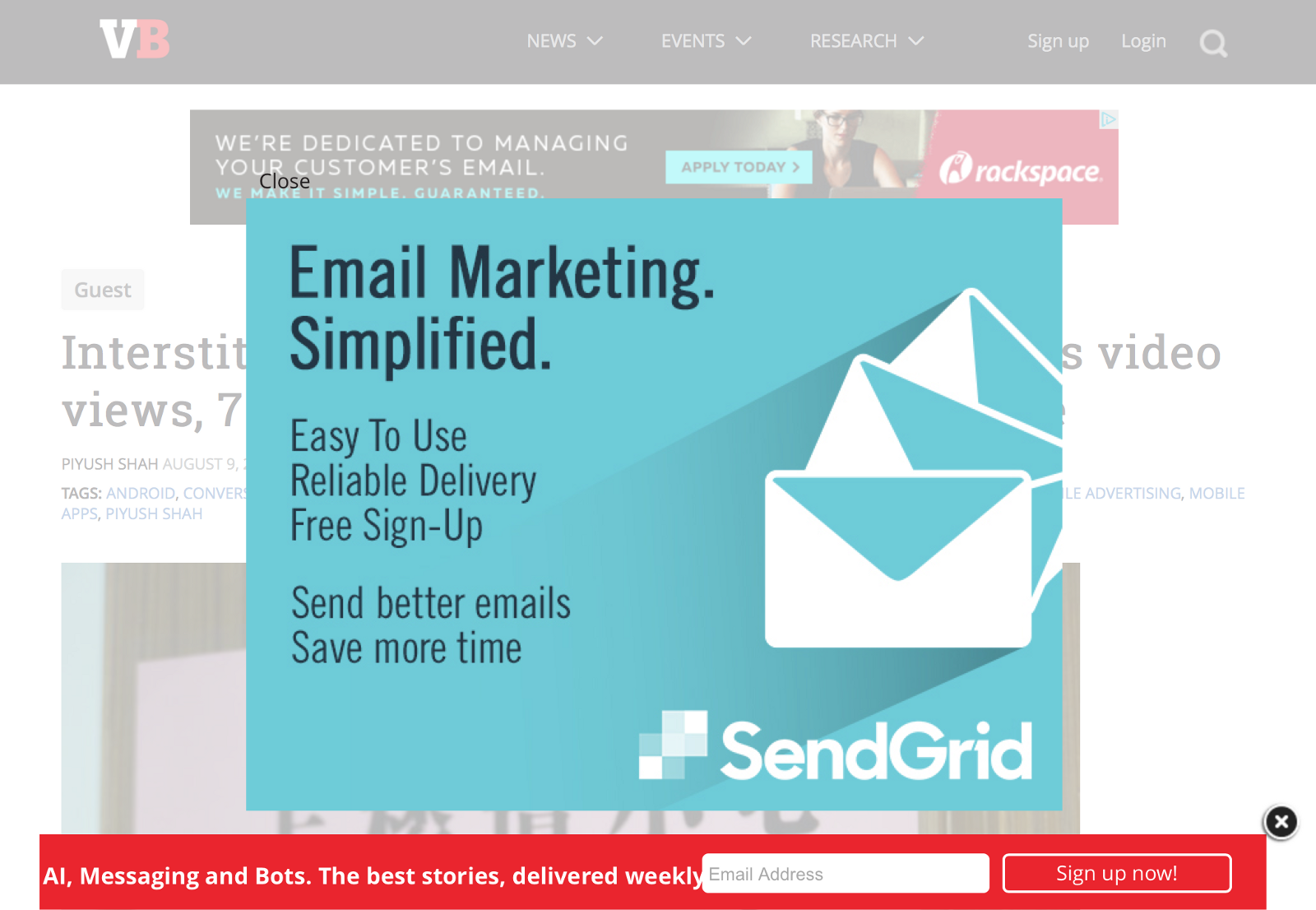 A banner ad, under an interstitial ad, under a blood-red subscription banner. Looks great.