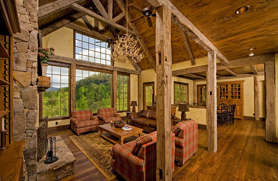  North Carolina log home, wood, timber frame, recycled barn beams, Cashiers, NC 