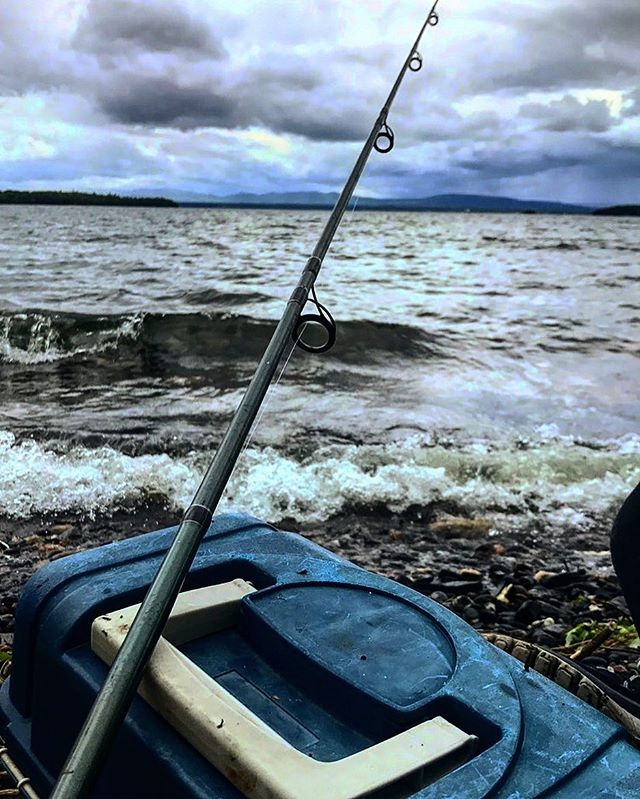 The striper season is looming over the F/V Peace of Mind like the ominous Champlain sky! We'll be back in action as the slobs move up from the Chesapeake. Contact us here, by phone, or by email for booking! Website launching soon😎🐟 #shakespearerods