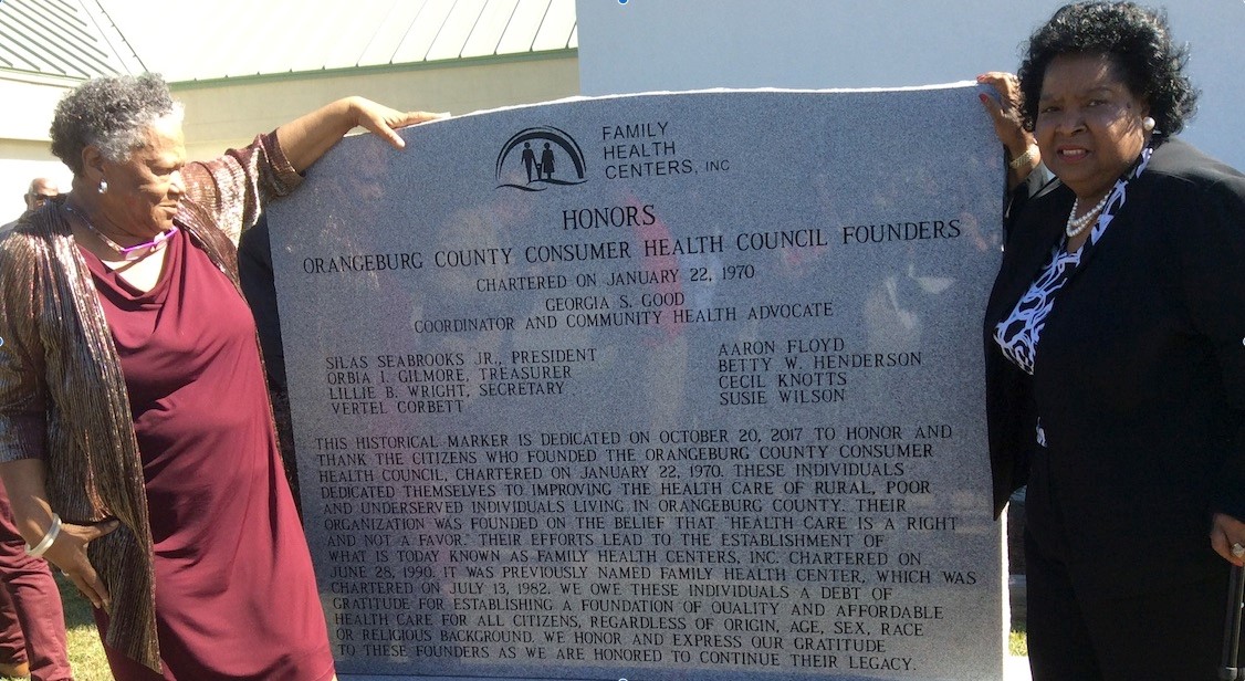 Also inducted into the SC Civil Rights Hall of Fame this year, Ms. Georgia Good is shown here with Ms. Betty Henderson when both were recognized in October 2017 for founding the Orangeburg County Consumer Health Council, and the first clinic serving the poor and people of color in Orangeburg.