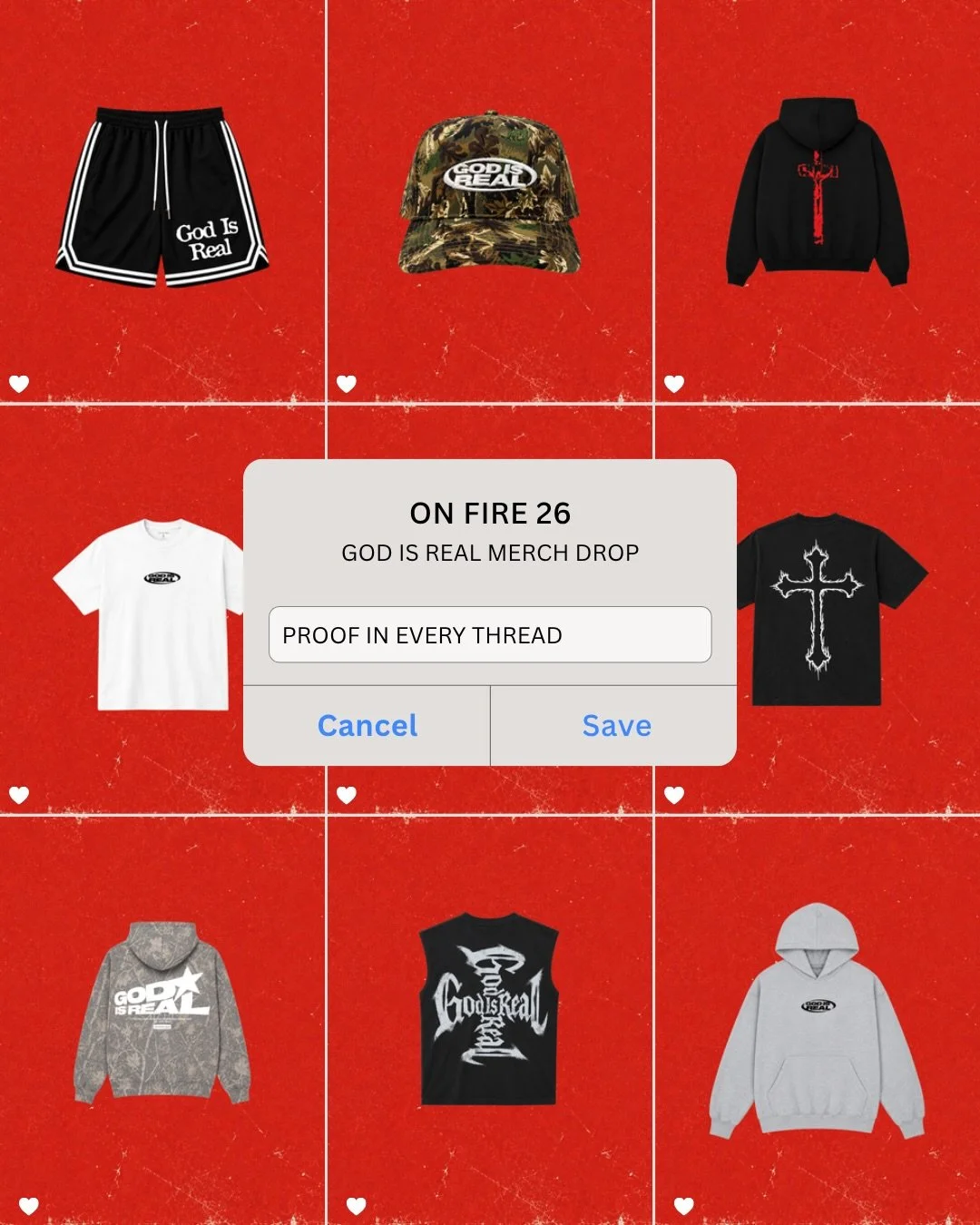 Official @godisrealsupply merch drop at ON FIRE 🔥! 

Limited numbers so shop early 🛒