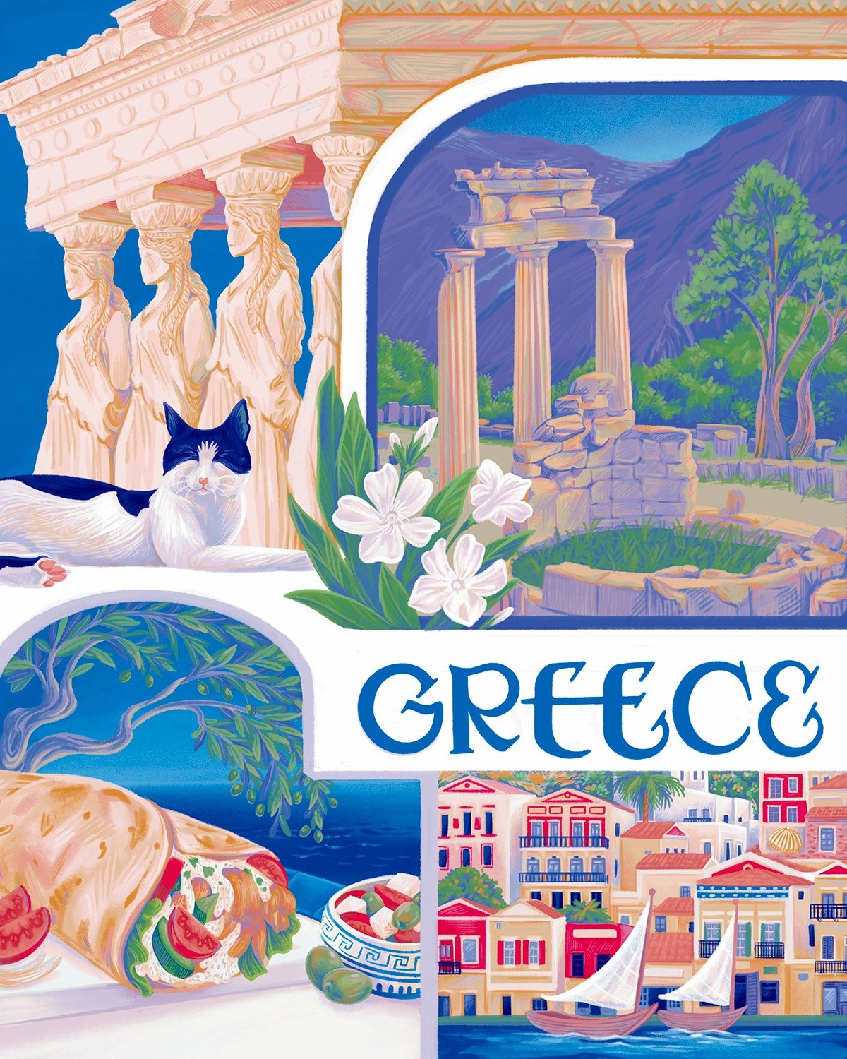 A sneak peek of a new commission about travel. 
.
This is just a section of the full illustration. If you are interested in knowing more, join my newsletter! 
.
.
.
#travelillustration #bookillustration #illustratedbooks #greece #summer #travel_greec