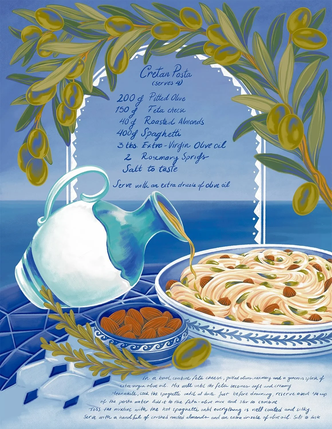 Today&rsquo;s dinner 🫒
.
A recipe inspired by Crete 🌞
.
.
.
#foodillustation #illustratedrecipe #travelillustration #illustratorsforhire #foodlover #foodie #greece