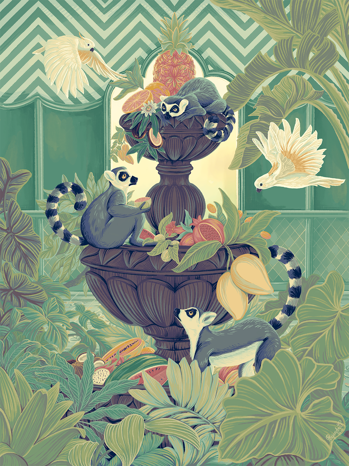 Lemurs-in-Fruits-Fountain-Madagascar-Wildlife-Animal-Illustration-by-Alejandra-Penaloza.png