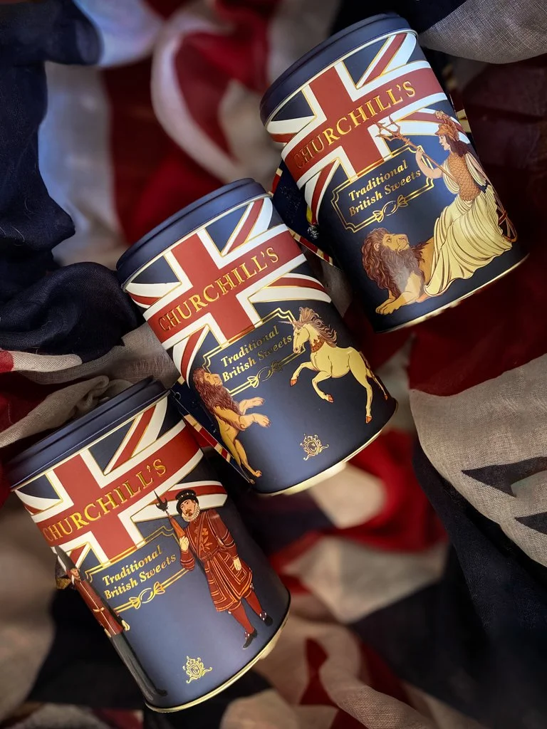 Client Work- Churchill's Confectionery, British Heritage, Traditional British Sweets Tins, 2025. Click the image to view more
