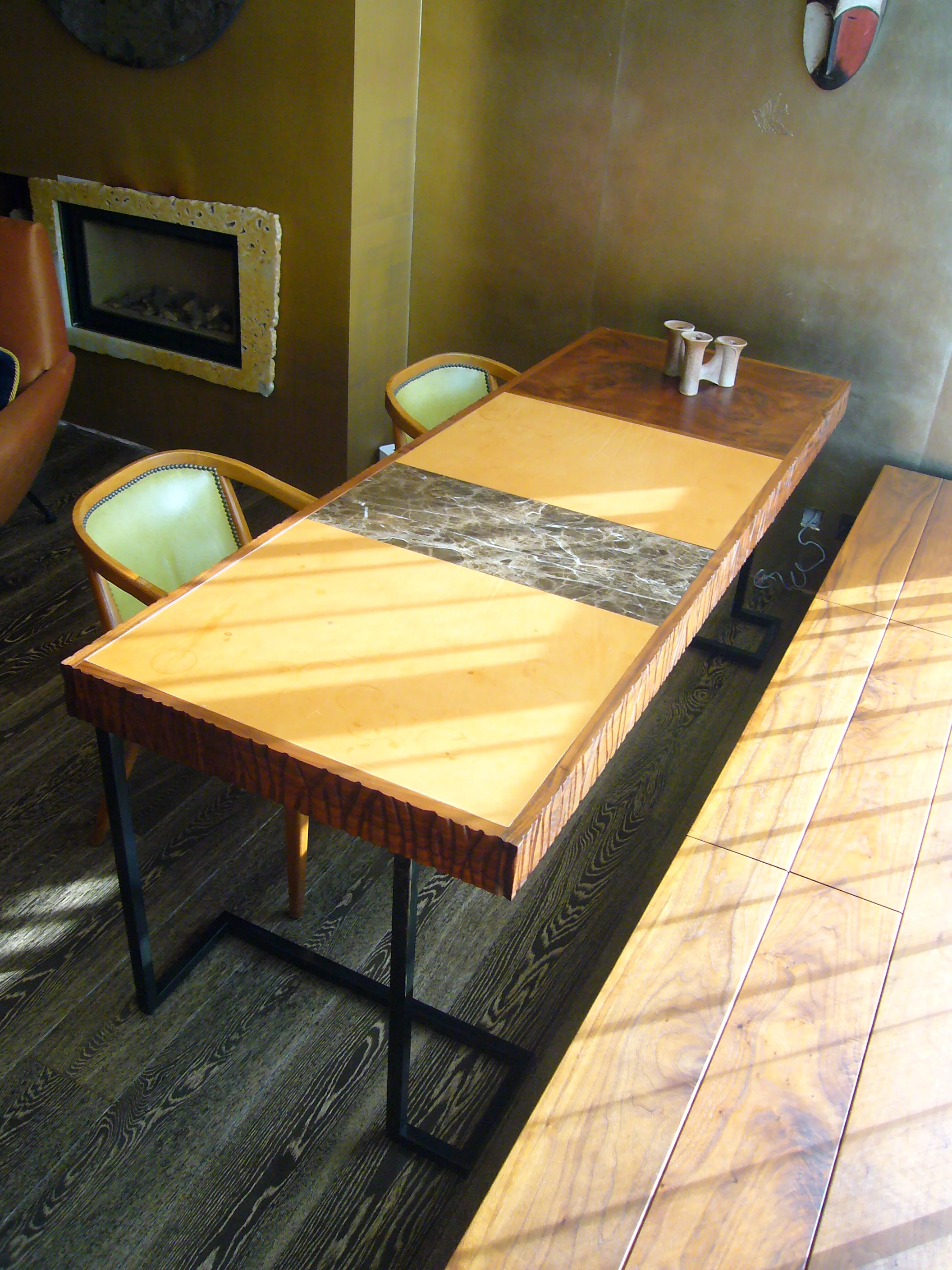 Marble, leather and walnut.