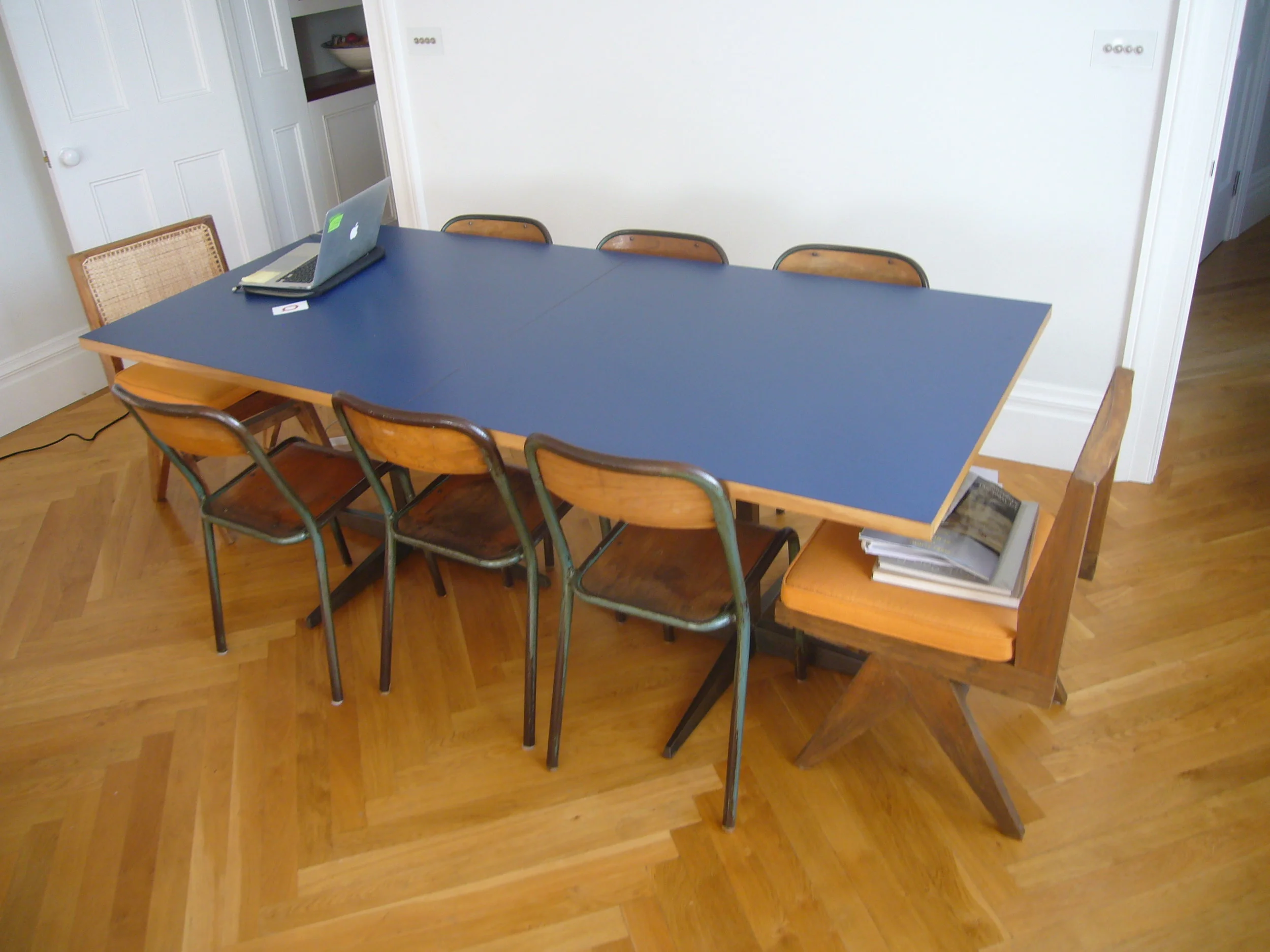Oak and Formica on metal stands