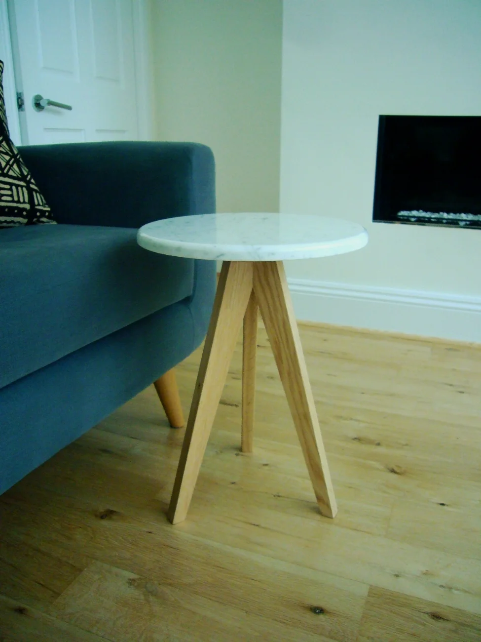 Marble and oak side table