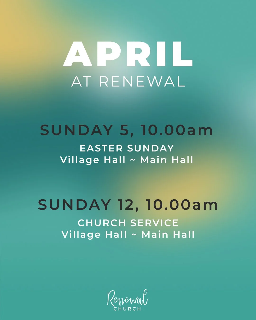 April at Renewal kicks off with Easter Sunday. ✝️ 

We&rsquo;re gathering to celebrate the resurrection of Jesus &mdash; the moment that reshapes everything.

&ldquo;He is not here, for he has risen.&rdquo; &mdash; Matthew 28:6 (ESV)

#EasterSunday #