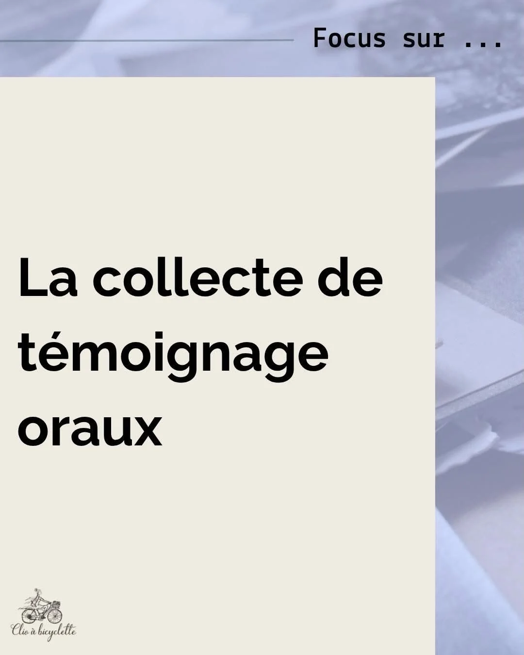 [💁🏻&zwj;♀️L&rsquo;&oelig;il de Clio ]

La collecte de t&eacute;moignages oraux est un outil essentiel pour pr&eacute;server et valoriser le patrimoine immat&eacute;riel.

En donnant la parole aux habitants, elle permet de recueillir une m&eacute;mo