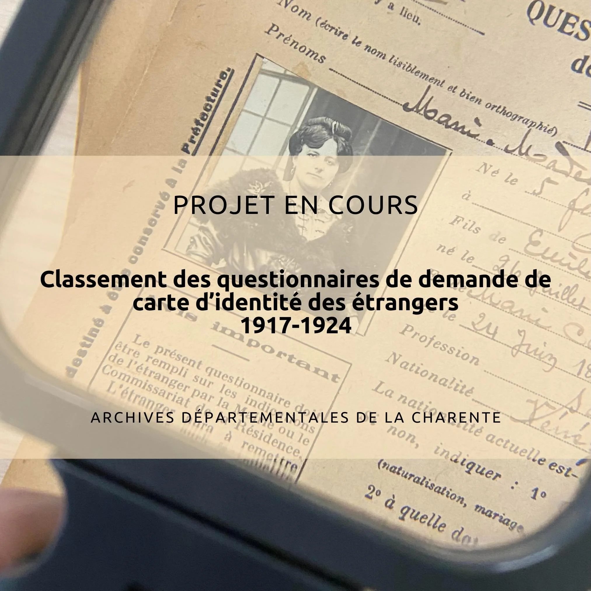 [✨ Les actus de Clio]

Je r&eacute;alise actuellement la base de donn&eacute;es des questionnaires de demande de la carte d&rsquo;identit&eacute; des &eacute;trangers au d&eacute;but du XXᵉ si&egrave;cle.

En pleine Premi&egrave;re Guerre mondiale, l
