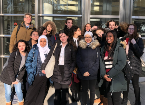 The Mock Trial team gets ready to compete at the Eastern District Court. Photo Credit: Jennifer Yakubov