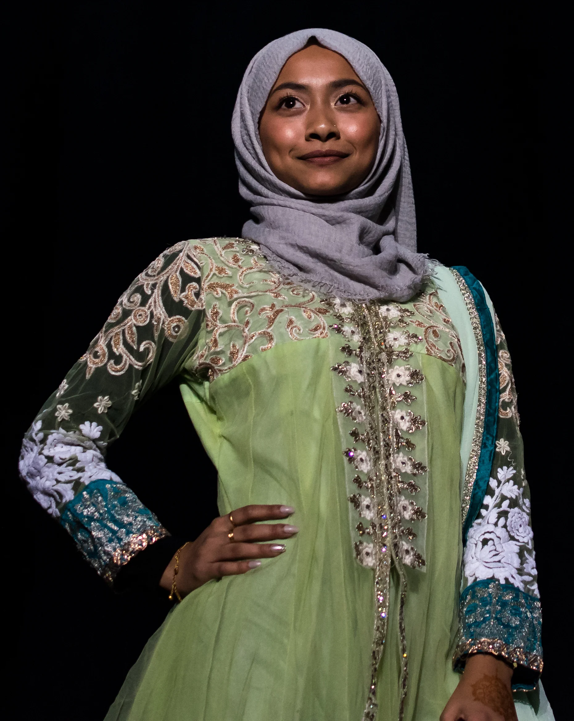 Isha Hassan ’20 models Southeast Asian fashion. Photo Credit: Justin Chow
