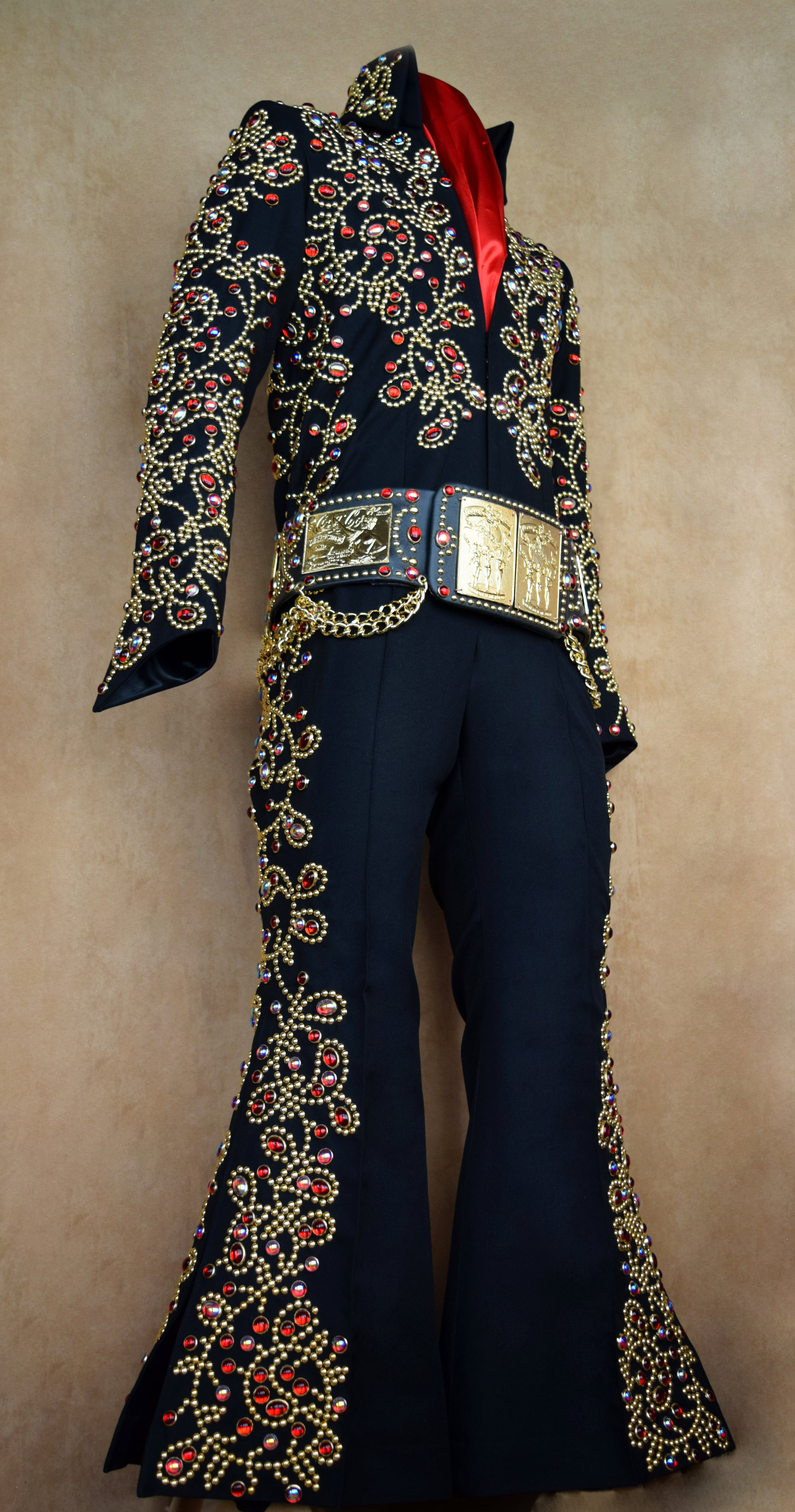 Spanish Flower Jumpsuit - Black with Red Stones