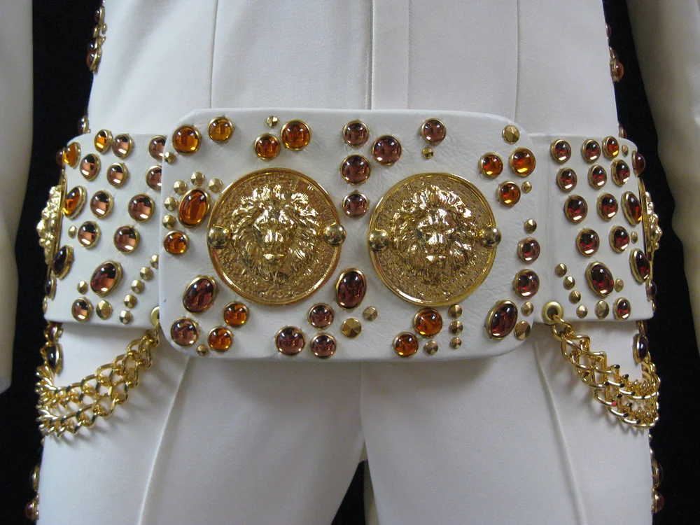 FINAL $ Double Link Topaz Glass & Clear Rhinestones Jeweled Belt Julana Faceted Topaz Glass Rhinestones Embellished Jeweled  main image 4