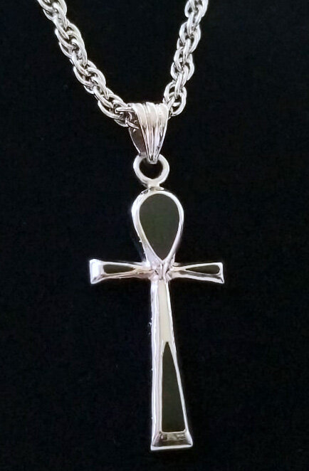 925 sterling silver necklace Large Engraved Egyptian Ankh Ancient Cross  Religious