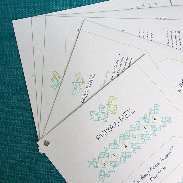 Obsessed with our latest unique #geometric themed project. These modern #weddingprograms are a breath of fresh air! #oksheila