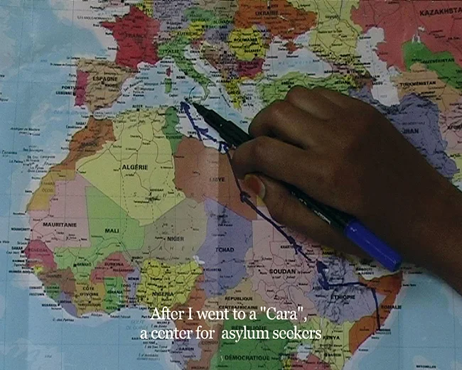 Bouchra Khalili. The Mapping Journey Project. 2008-11. Eight-channel video (color, sound). The Museum of Modern Art, New York. Fund for the Twenty-First Century. © 2016 Bouchra Khalili
