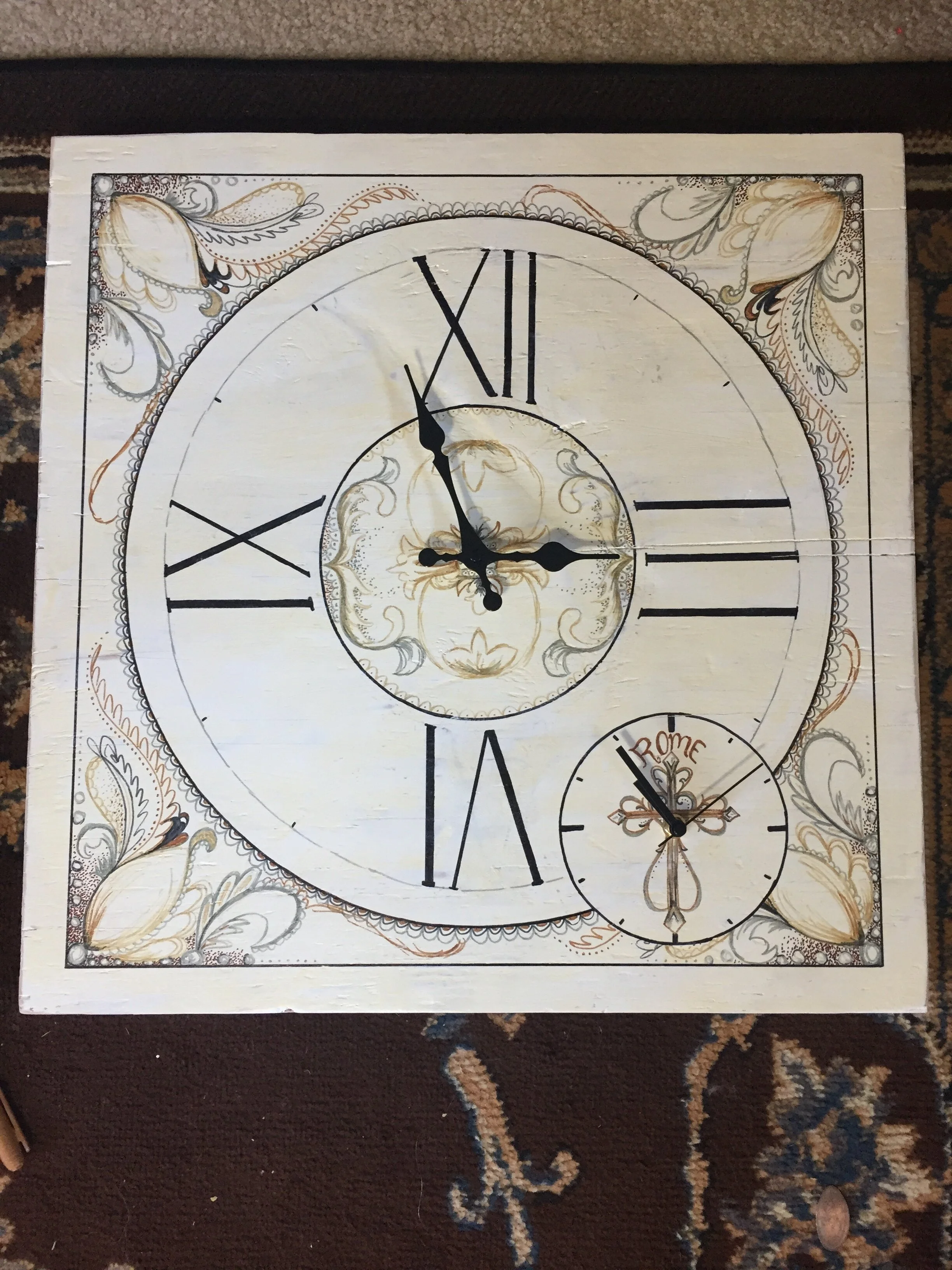 11. Hand Painted clock with double time zones