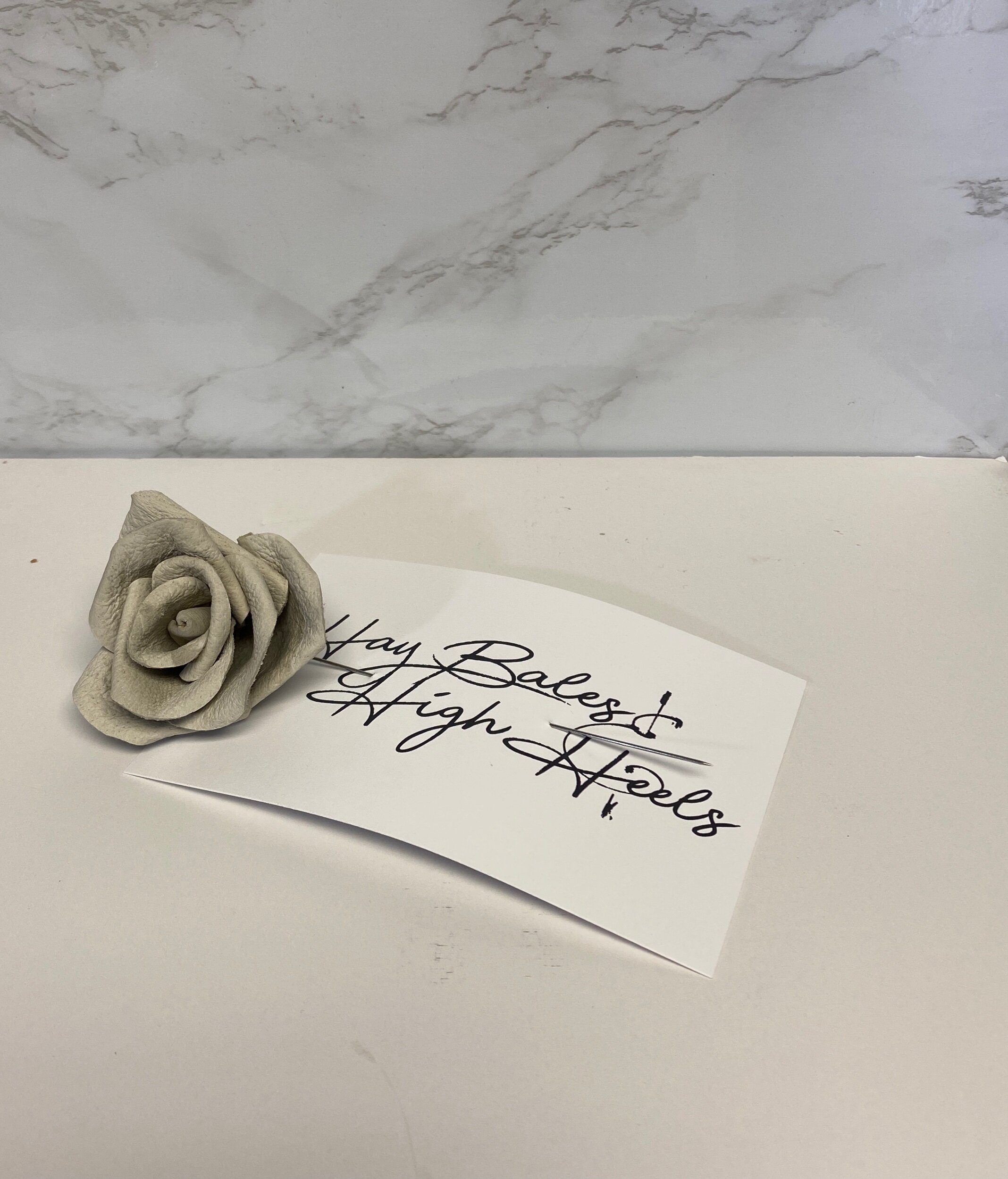 Ivory Leather Rose Hat Pin