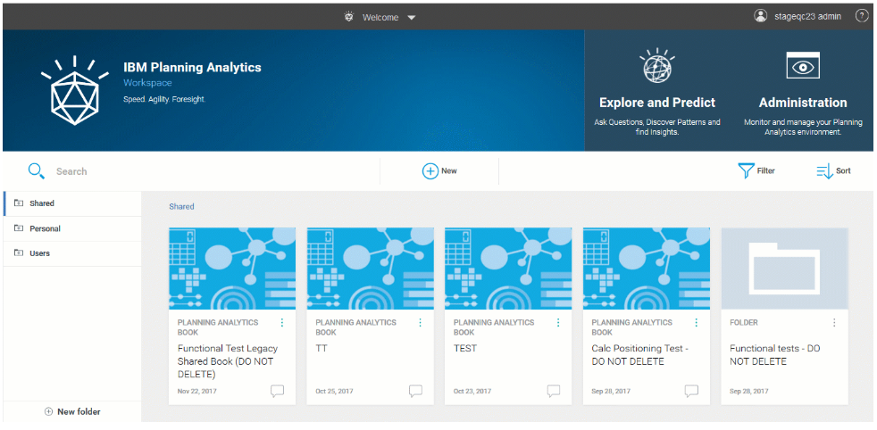 Planning Analytics Welcome page
