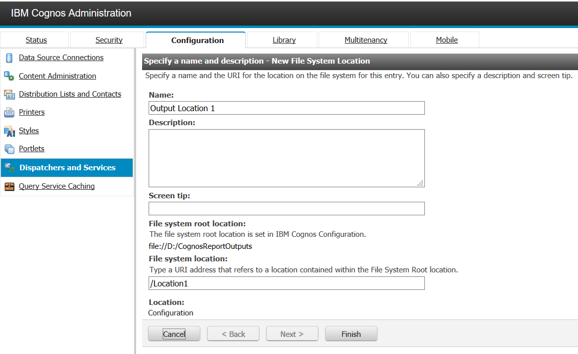 Cognos Administration Console - Configuration Tab