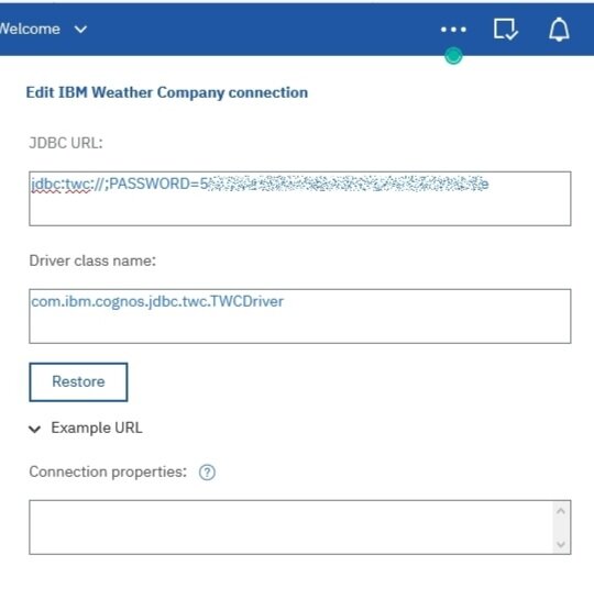 Inserting API key to Cognos IBM Weather Company Connection