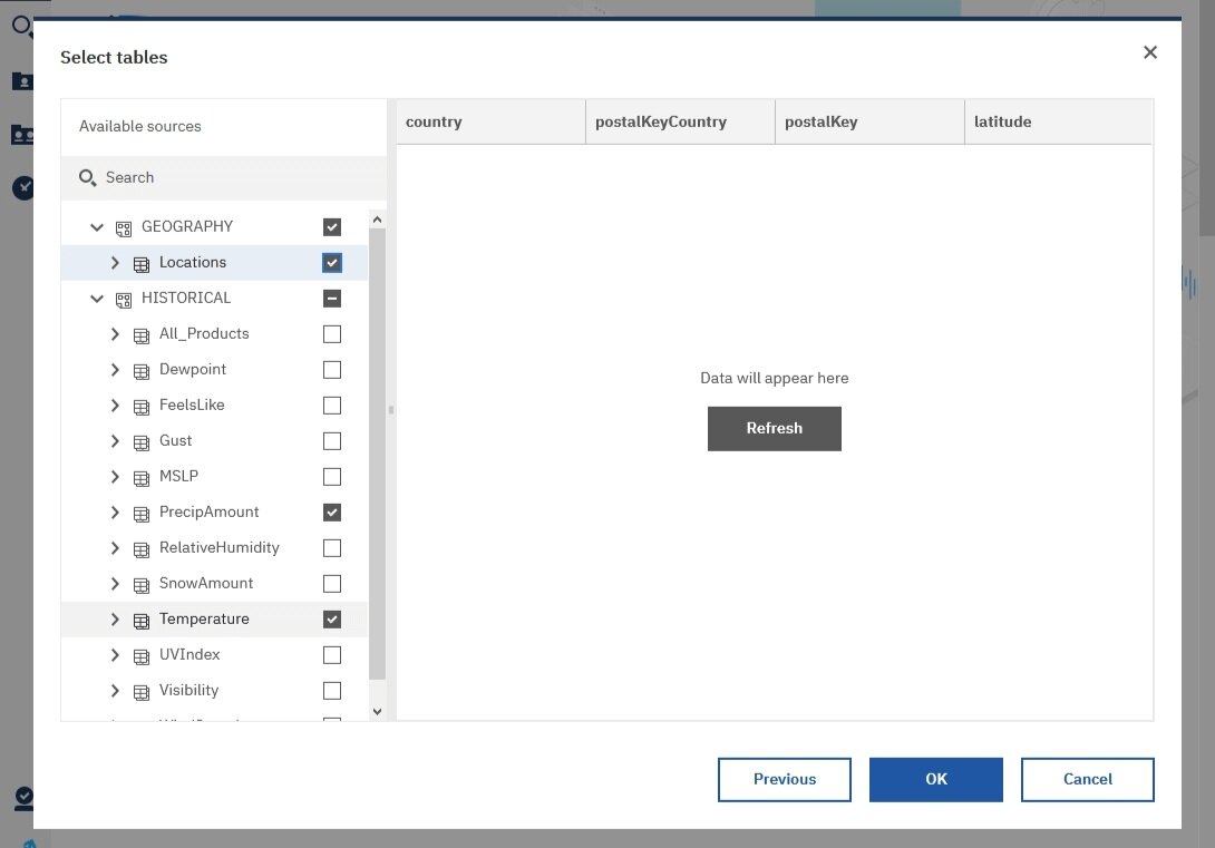 Selecting Tables for Cognos Data Module