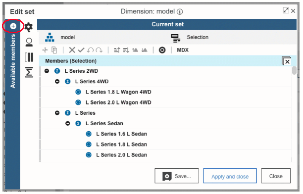 Planning Analytics Workspace Version 2.0.52 Set Editor Pane