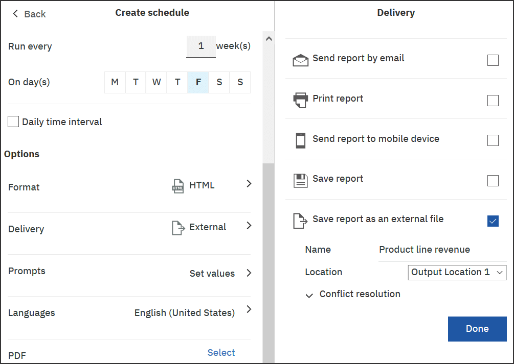 Cognos Create Schedule Dialog Box