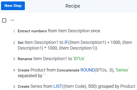 Trifacta Wrangler Recipe Creator