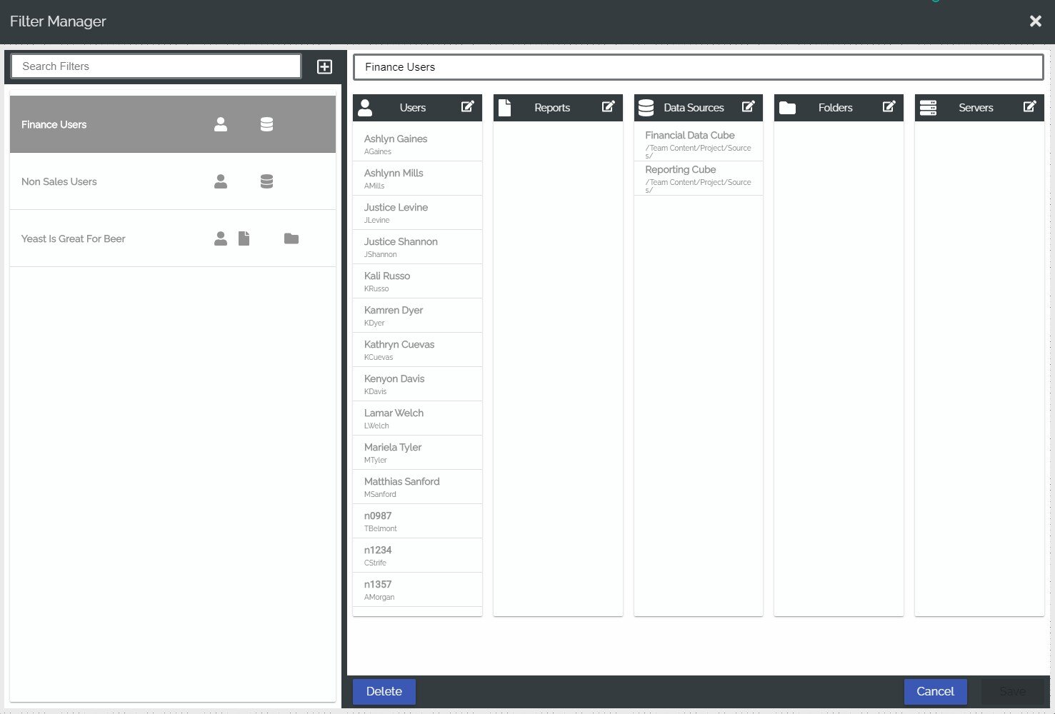 Filter Manager in Thrive